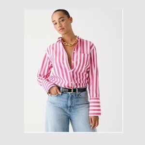 J. Crew Vibrant Pink and White Striped Shirt